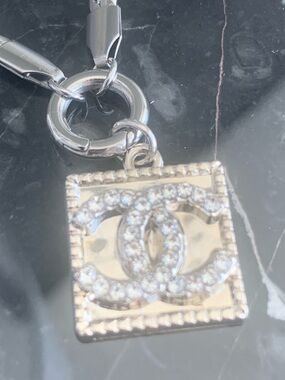 Crystal CC Logo Square Charm Pendant - Silver Tone